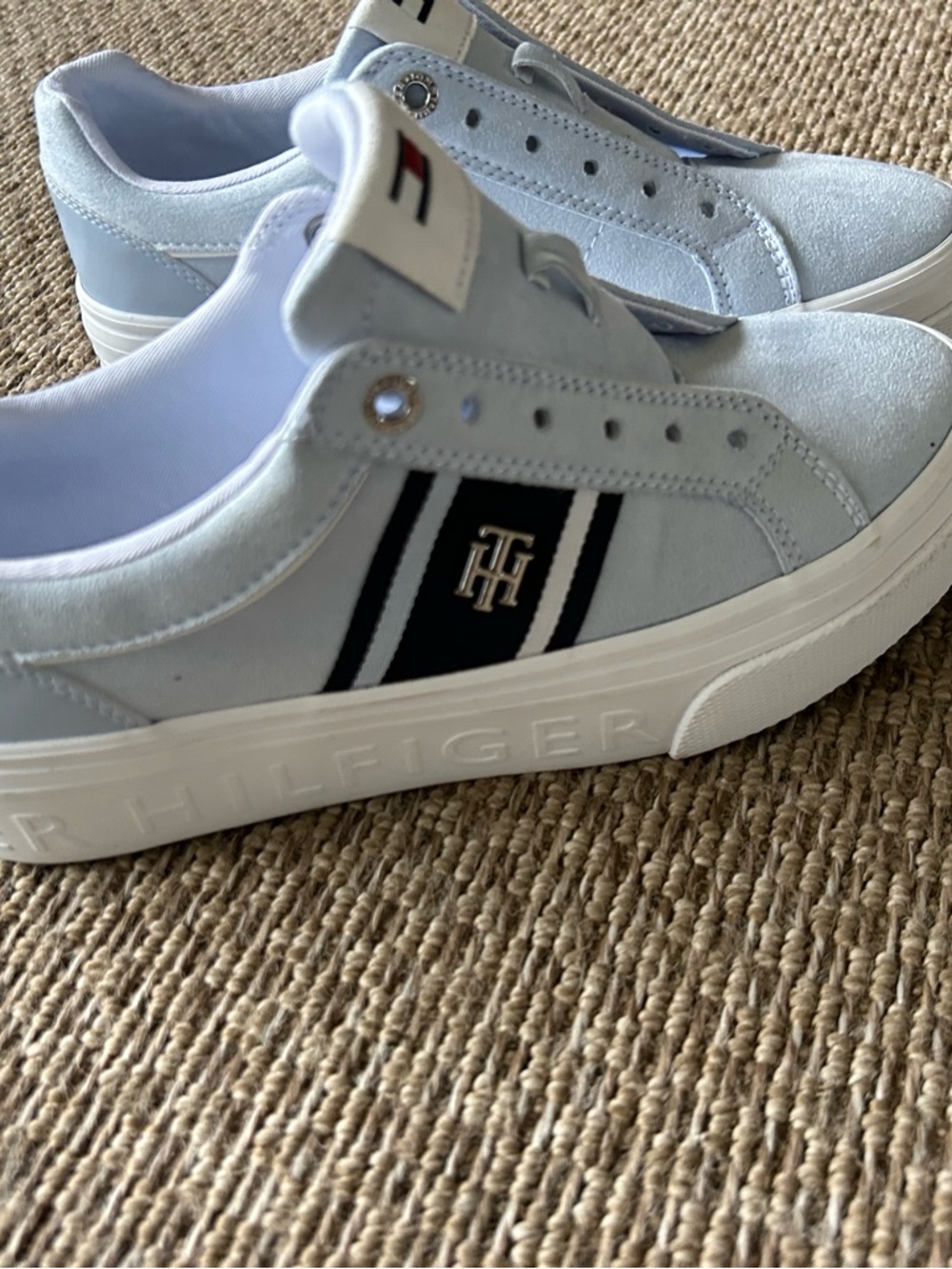 Tommy Hilfiger Pale Blue Low-Top Sneakers with Black Stripe